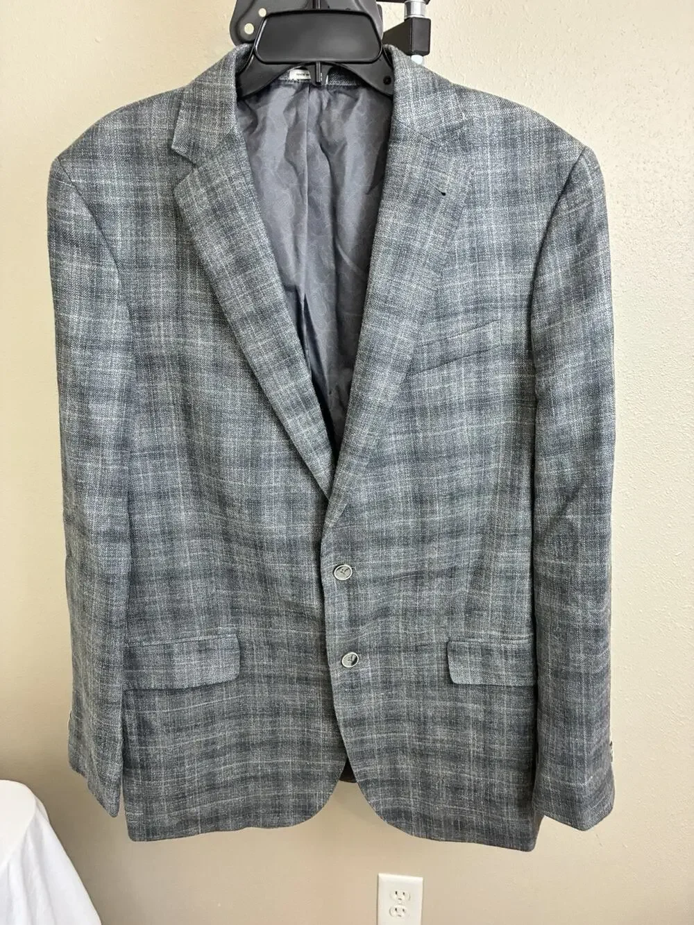 Joseph Abboud Blazer Mens 44L Brown Plaid E Thomas Wool Silk Linen Blend Luxury